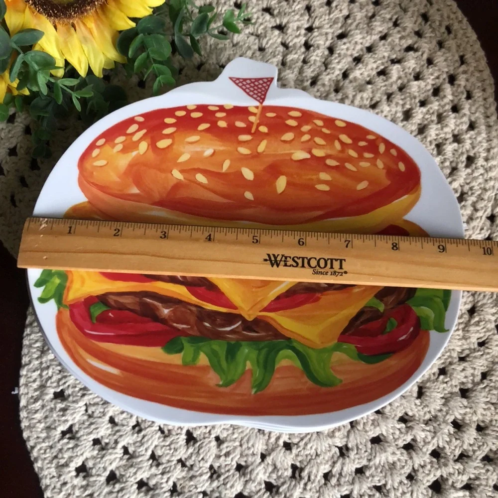 Novelty Cheeseburger Melamine Dinner Plates Outdoor BBQ Picnic